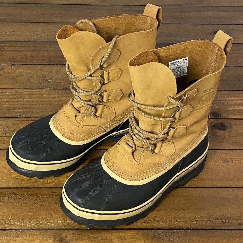 SOREL Caribou Womens Snow Boots Waterproof Leather Buff Tan  Size 9